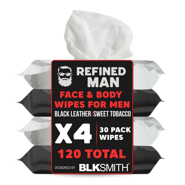 Toallitas corporales y faciales BLKSMITH Refined Man para hombre, 4 unidades, 120 unidades