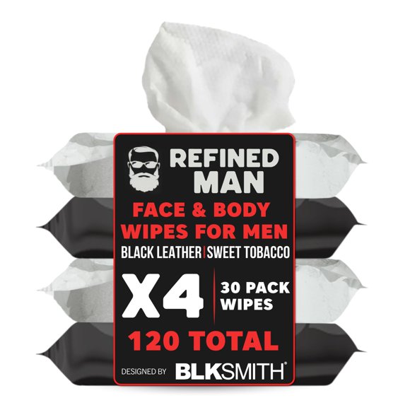 Toallitas corporales y faciales BLKSMITH Refined Man para hombre, 4 unidades, 120 unidades