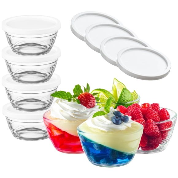 Juego De 16 Tazones Pequeños De Vidrio Con Tapas Herméticas 240 Ml