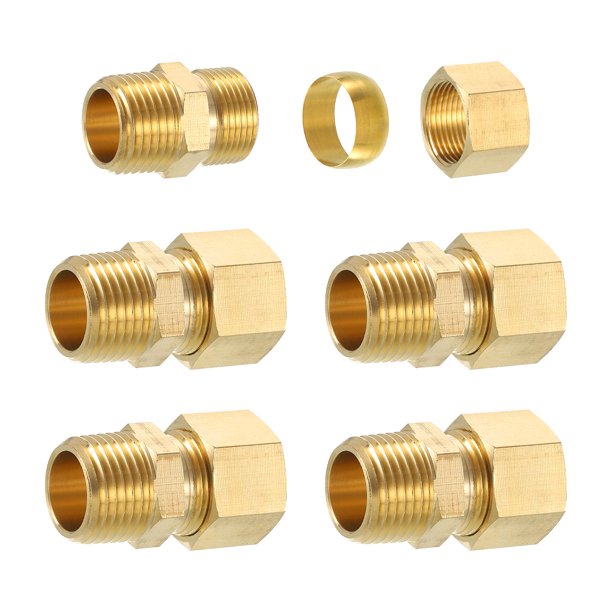 5Pack Accesorio de Tubería de Latón, 5/8" OD x 1/2" NPT Macho Latón Compresión Tubo Accesorio, Conector Unión de Compresión de Latón, Adaptador de Acoplamiento Recto de Latón para Tubería de 5/8"