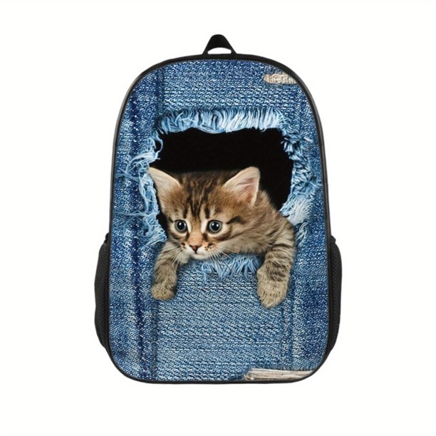 Cute Dog & Cat Printed Backpack - Perfect for Kids Boys & Girls, Denim Printed Bag, Ideal for School & Outdoor Travel!