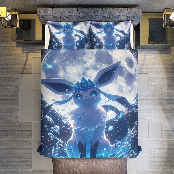 Pokmon Eevee 3 Piece Sets Full/Queen Size - Reversible Microfiber Quilts with Shams Soft Lightweight Bedspread Coverlet Comforter for All Season Bed Sheets