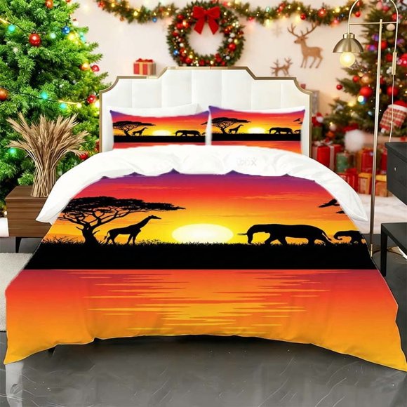 African Savannah Pattern bedding | Duvet Cover And Double Pillowcases Soft And Breathable All-Season Ideal For Home/Guest Room Gift Choice