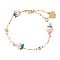 Magideal - Pulsera De Fresa Para Mujer Pulsera Con Dijes Pulsera De Cadena De Latón Para Mujer Pulsera De Eslabones Para El Compromiso Del Día De San Valentín De Rosa