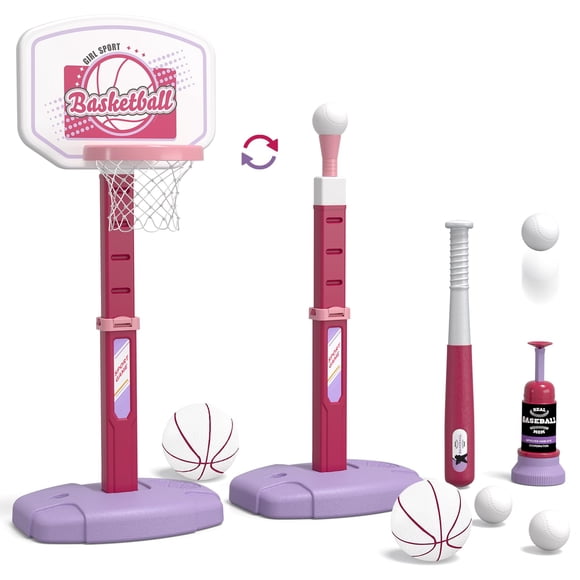 Set deportivo HYES 2 en 1 con canasta de baloncesto y pelota en T para niños