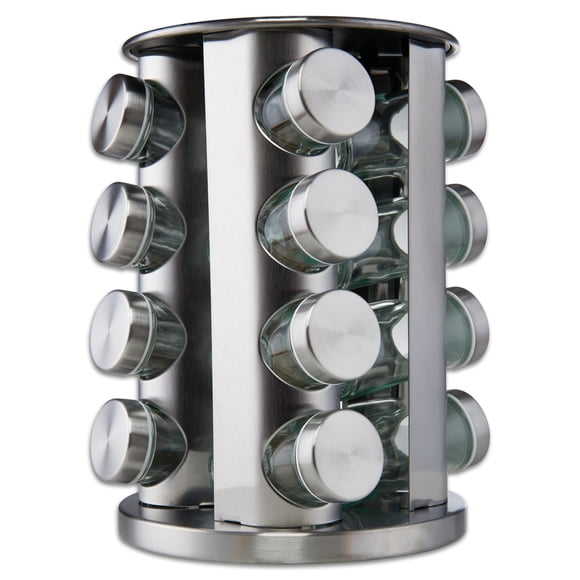Especiero FineDine de acero inoxidable con 16 frascos, 30 cm