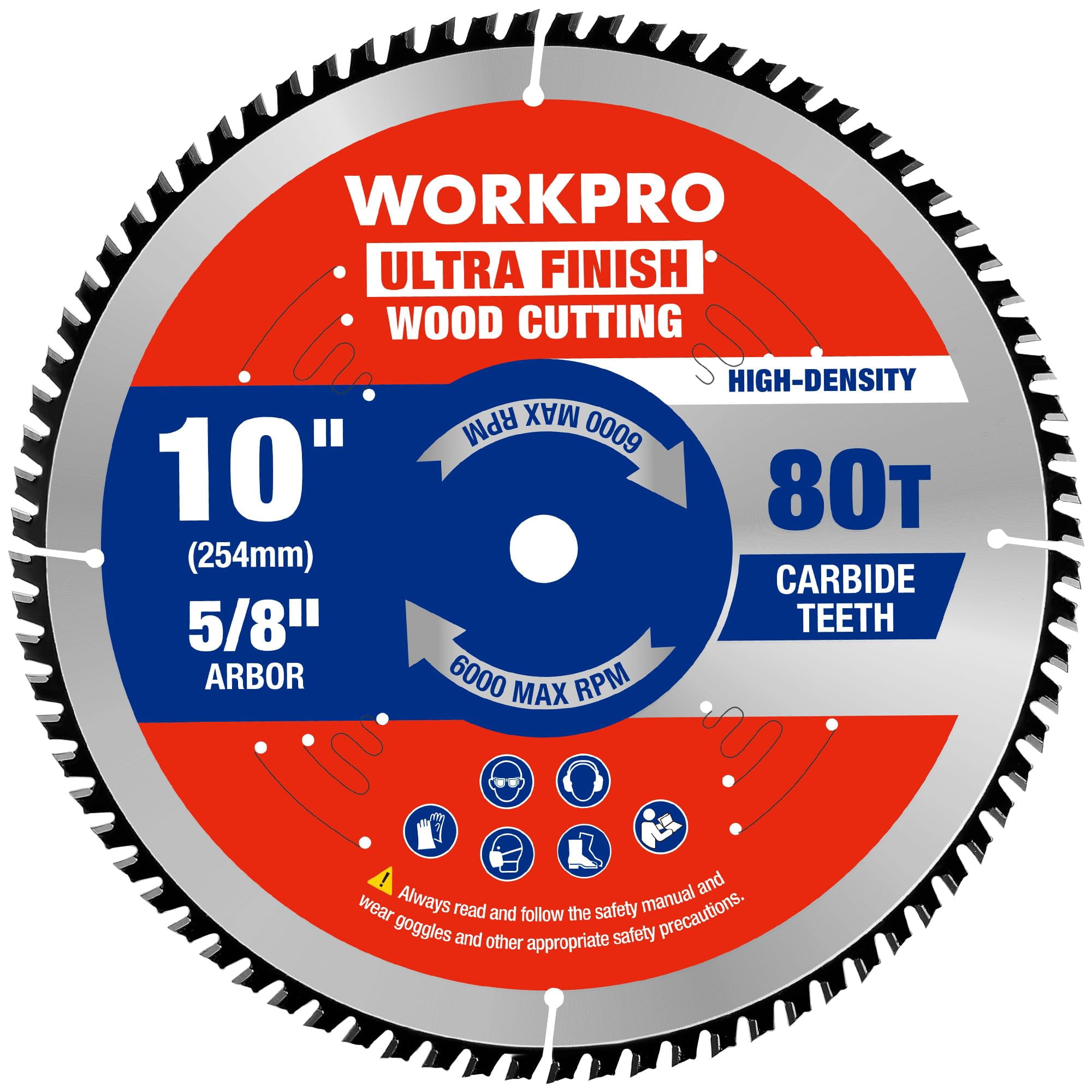 Hoja De Sierra Circular Workpro, 10 Pulgadas, 80t, Acabado Ultrafino