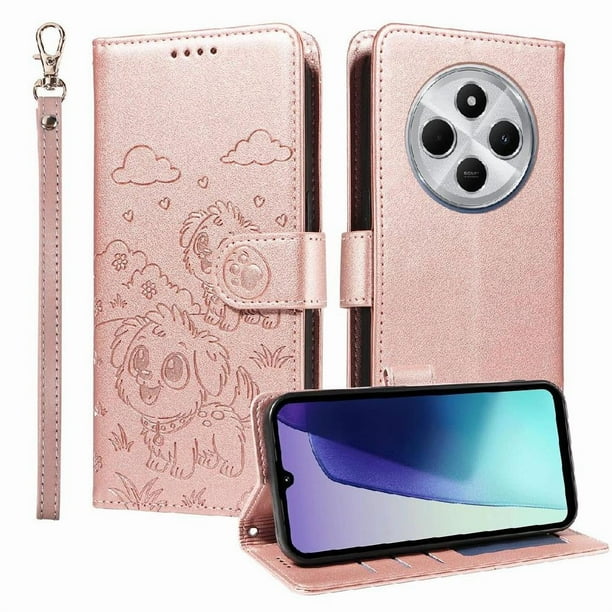 Funda Billetera FOXDOCK Compatible con Xiaomi POCO M7, Diseño Perrito Tierno, Ranuras para Tarjetas y Soporte Plegable
