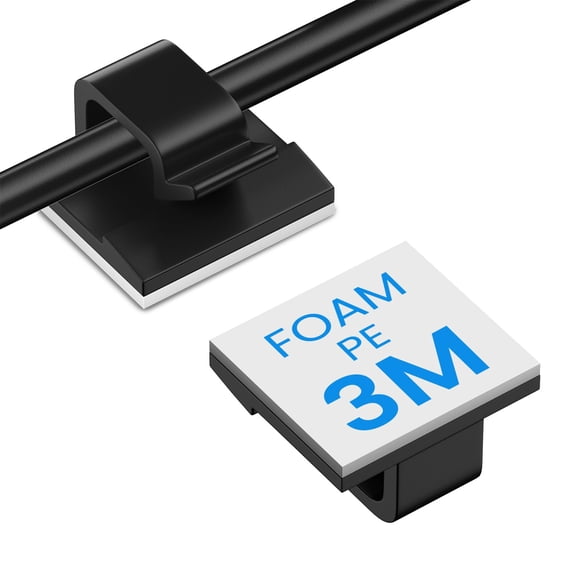 TEZOP 30 clips adhesivos para cables negros de 5,6 mm