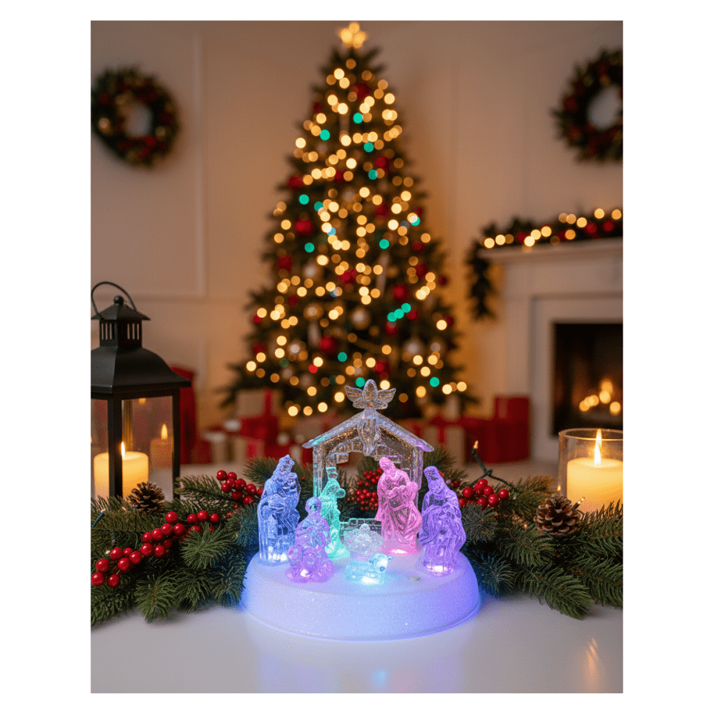 Genérico - Nacimiento Mini Pesebre Navidad Acrílico Luces Led Decoración