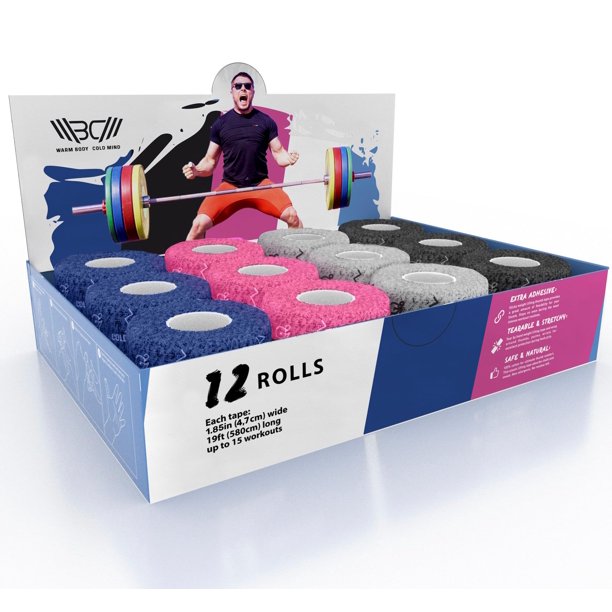 Cinta adhesiva para el pulgar WARM BODY COLD MIND Premium para levantamiento de pesas, 12 rollos