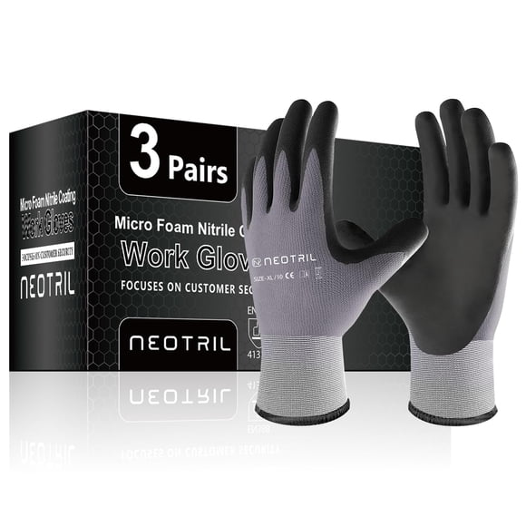 Guantes De Trabajo De Seguridad Con Revestimiento De Nitrilo Microespuma 3 Pares