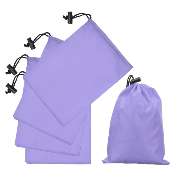 Uxcell 5Pcs Bolsa con Cordón de Poliéster 210D con Cierre, Bolsa de Almacenamiento de Viaje Impermeable de 6 x 8 Pulgadas, Púrpura Claro