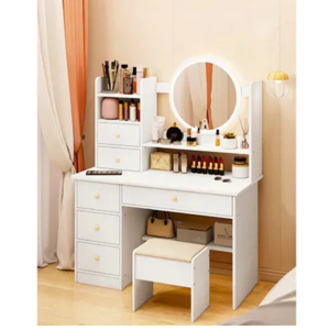 Genérico - Tocador De Maquillaje Con Espejo Led Y Con Taburete Blanco