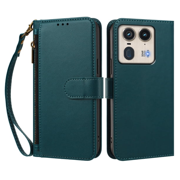 Funda Tipo Billetera para Motorola Moto Edge 50 Ultra 5G con Soporte y Bolsillo con Cierre Verde