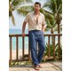 thumbnail image 2 of INSPIRE CHIC Pantalones de Lino Transpirables con Botones y Cintura Ajustable para Hombre, Casuales y Ligeros, 34 Azul Marino, 2 of 6
