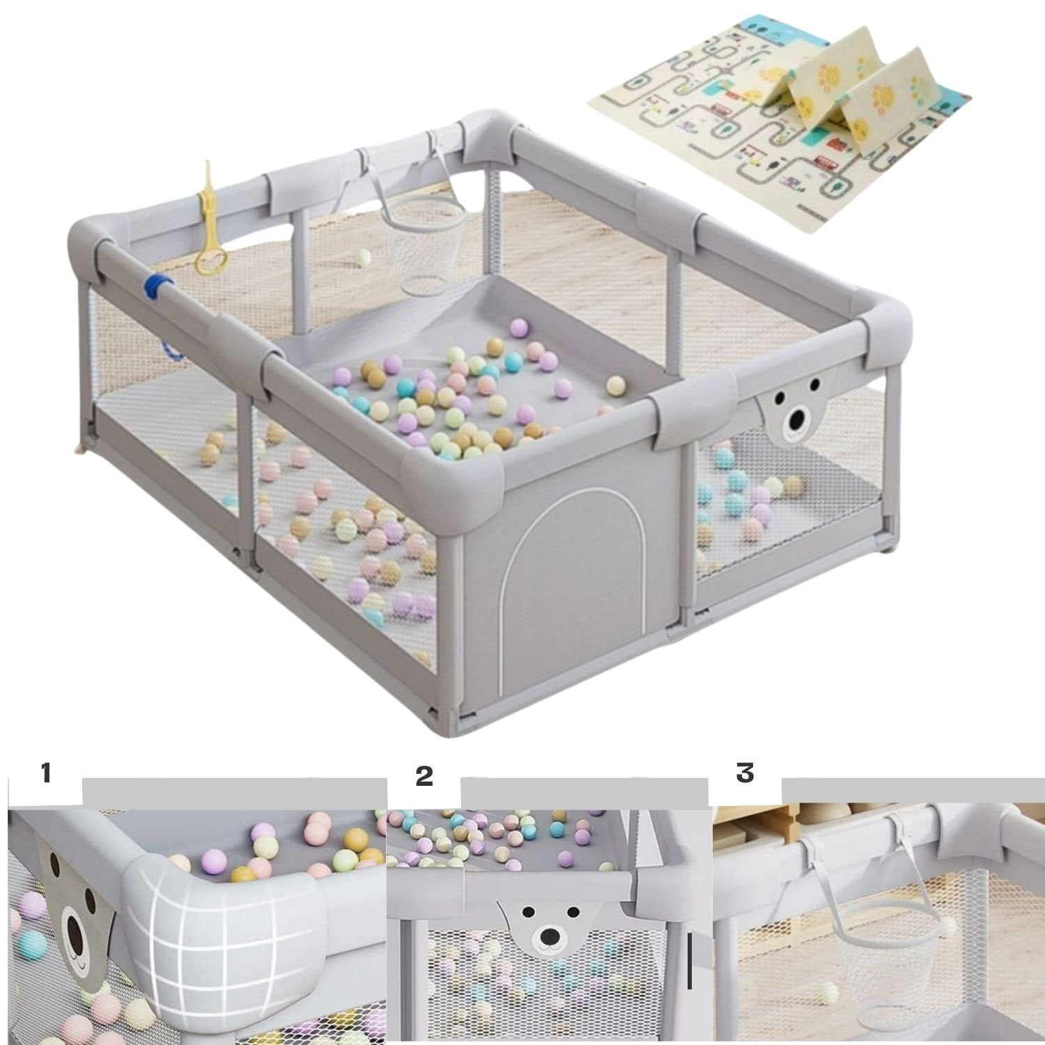 Babyluna - Corral Gimnasio De Juego Bebé Con Alfombra Y Juegos