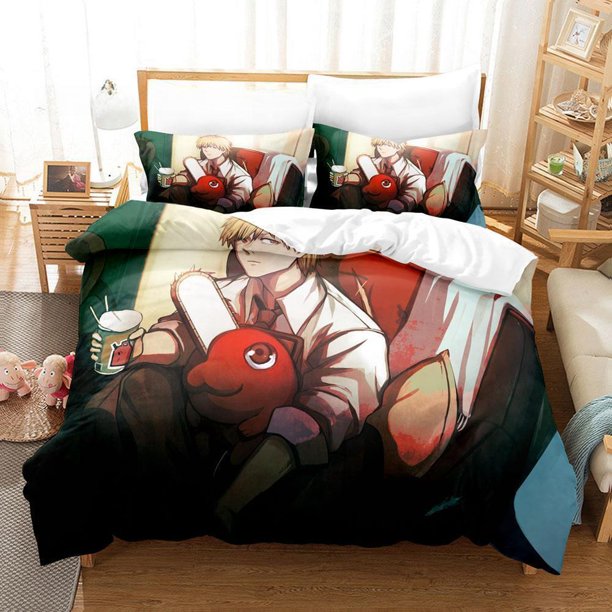 Chainsaw Man Pochita Bedding Set Single Twin Full Size Bed Set Adult Kid Bedroom Duvetcover Sets Anime Bed Sheet Set Bed Sheets