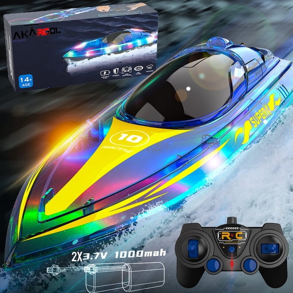 Barco RC Akargol con luz LED para niños y adultos con 2 baterías
