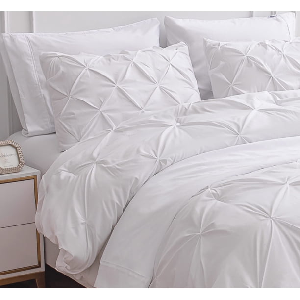 Juego de edredón LANE LINEN para cama individual con sábanas y funda de almohada, color blanco