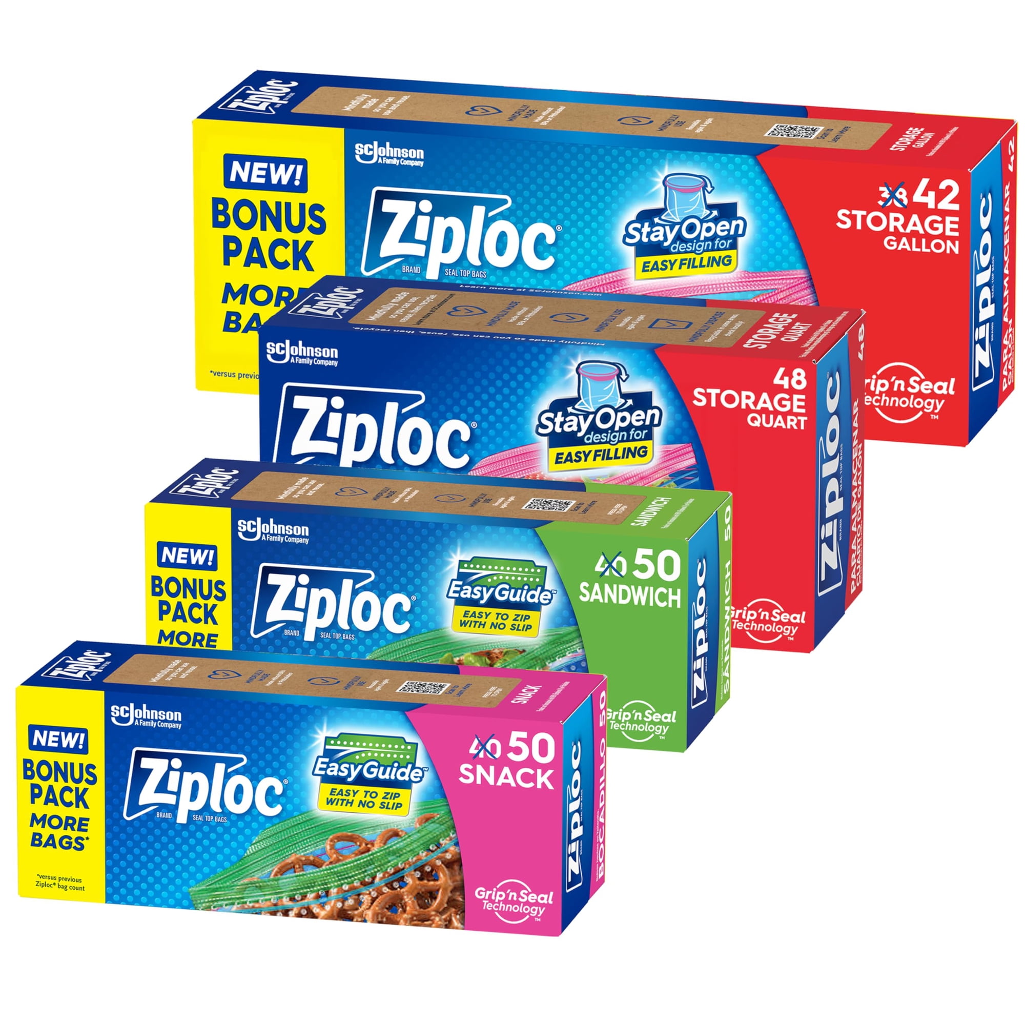 Bolsas De Almacenamiento De Alimentos Ziploc, Paquete Variado, 190 Bolsas