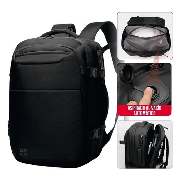 Mochila De Viaje Con Bomba Al Vacio Luxgear 900d 42 Litros Negro Liso