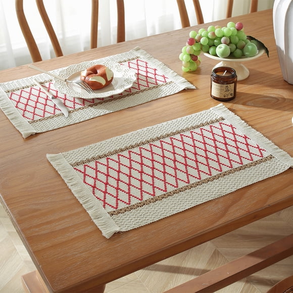 XmhyTop Juego de 6 Manteletes Individuales Rectangulares de Algodón, Trenzados a Mano, Resistentes al Calor, Antideslizantes y Fáciles de Limpiar para Mesas de Comedor, Estilo A, Rojo B