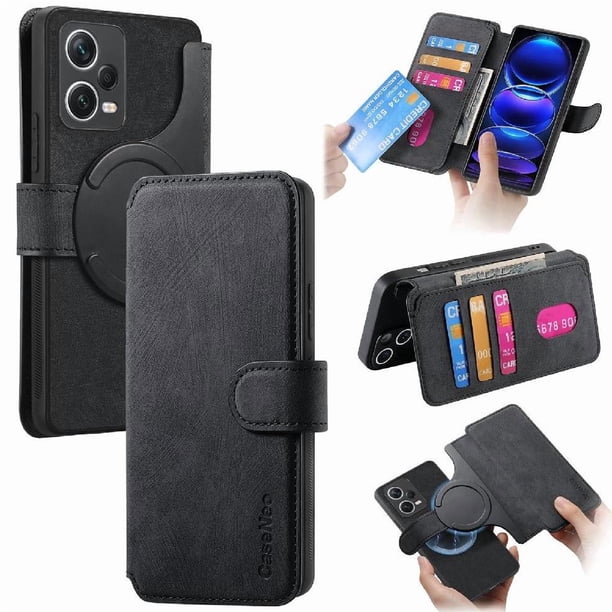 Funda Billetera Magnética para Xiaomi Redmi Note 12 Pro Plus 5G Soporte Tarjetas Desmontable Negro