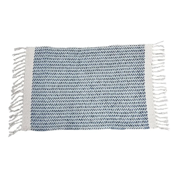Alfombra De Entrada Hogar Limpiapiés Decorativa Tejida 90cm azul