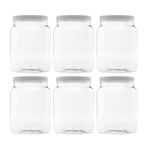 Frascos de Almacenamiento de Plástico CLEARVIEW CONTAINERS 64 oz Paquete de 6 con Tapa Blanca