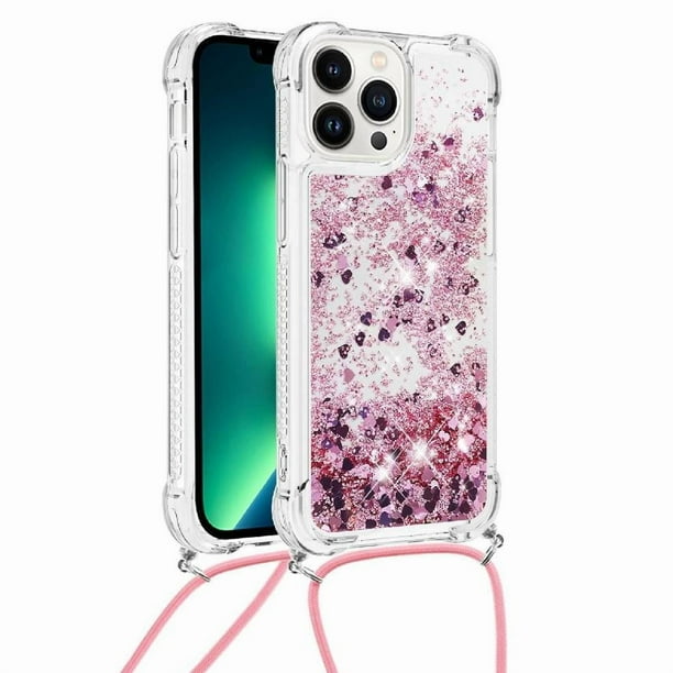 Funda FOXDOCK para iPhone 15 Pro con Cuerda Ajustable, Brillo Líquido, Protección Antigolpes y Lente – Ideal para Regalo