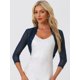 thumbnail image 2 of INSPIRE CHIC Bolero de Mujer Semi Transparente con Mangas 3/4 Cárdigan Corto Azul Marino M, 2 of 6