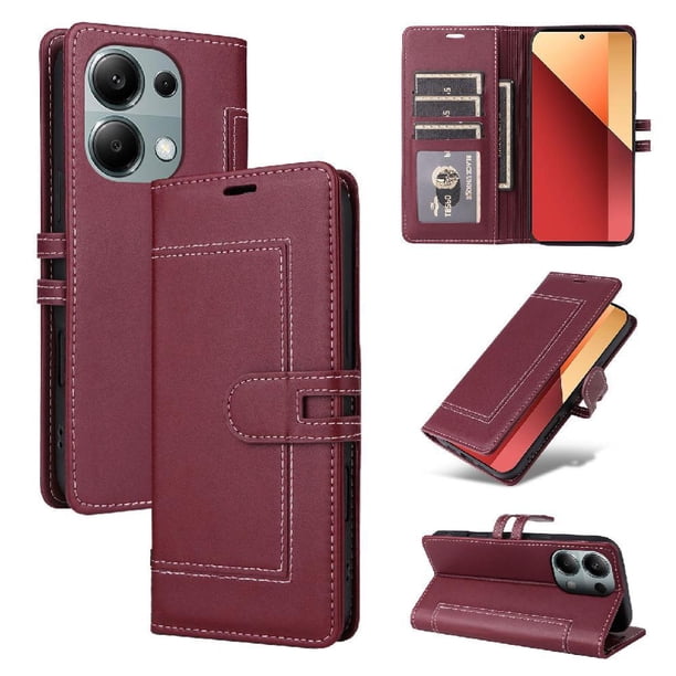 Premium Wallet Case for Xiaomi Redmi Note 13 Pro 4G with Card Slots & Kickstand, Flip Cover Red