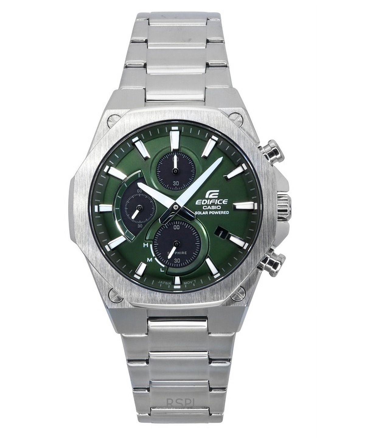 Casio - Reloj Cronógrafo Solar Para Hombre Edifice Slim Line Acero Inoxidable Dial Verde Efs-S570D-3A 100M