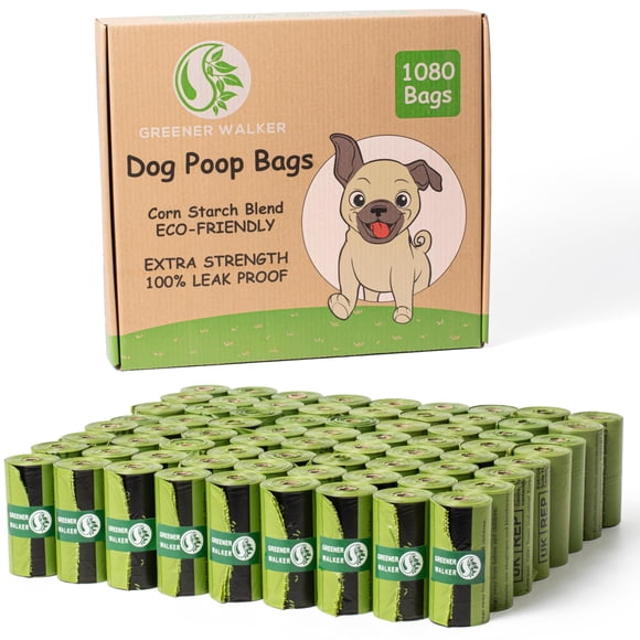 Bolsas para excrementos de perros GREENER WALKER, 1080 bolsas de basura para perros, extra gruesas y resistentes, 100% a prueba de fugas (verdes)
