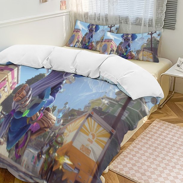 Plants Vs Zombies Quilt Set Thicken Soft 3 Pieces Bedding Set All Season Duvet Cove with 2 Pillowcases for Adult Women Girls Teens Home Room Decor