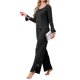 thumbnail image 4 of Pijamas de Mujer de Manga Larga con Lazo Lateral, Camisa Abotonada con Volantes y Pantalón de Pierna Ancha, Conjunto de Dormir L Negro, 4 of 6