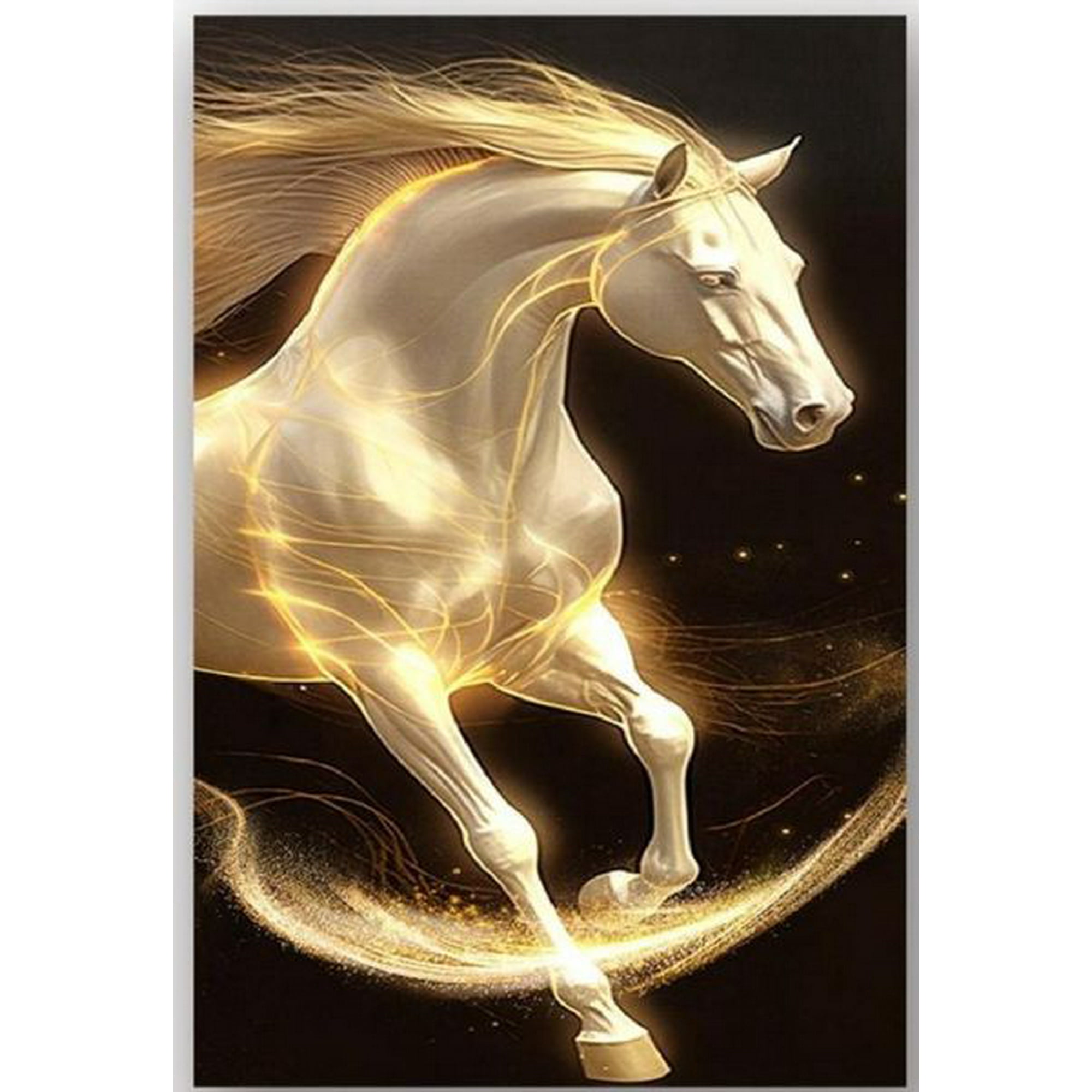 Decostilo - Cuadro Colgante Caballo Dorado Con Cristales 80x140cm