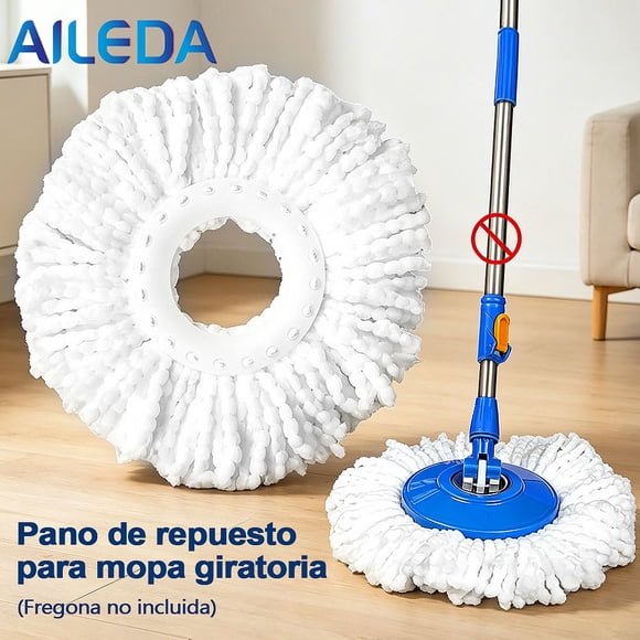 Repuesto de mopa redonda Aileda universal color blanco para balde centrífugo y trapeador giratorio 360