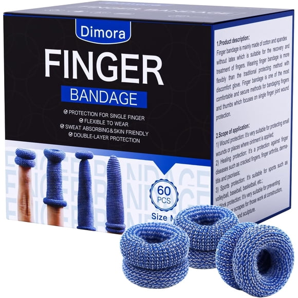 Finger Cots Dimora, paquete de 60 unidades, tamaño mediano, azul, 100% algodón