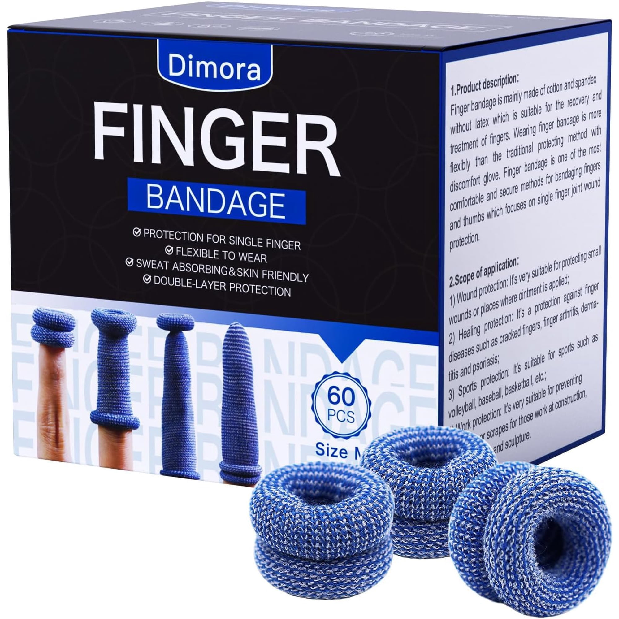 Finger Cots Dimora, Paquete De 60 Unidades, Tamaño Mediano, Azul, 100% Algodón