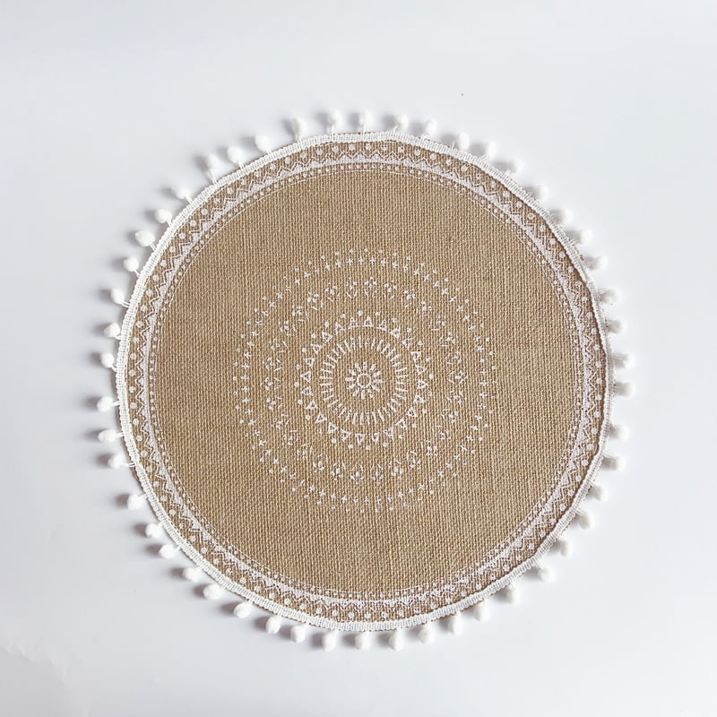 Xmhytop Juego De 6 Manteletes Redondos Artesanales Bohemio， Fibra De Yute Natural, Colores Negro Y Natural, 38 Cm, Estilo A, M
