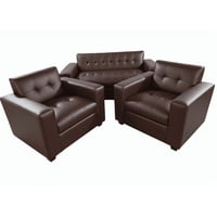 Muebles New - Juego De Living Tres Cuerpos Chocolate Ecocuero