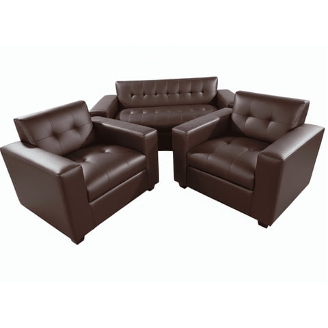 Muebles New - Juego De Living Tres Cuerpos Chocolate Ecocuero