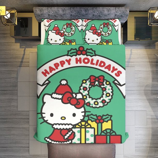 Merry Christmas Hello Kitty 1 3 Pieces Duvet Cover Set Full Size Super Soft Fade Resistant Microfiber