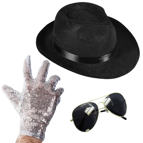 Conjunto de disfraces divertidos sombreros de fiesta Michael Jackson Fedora Black