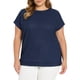 thumbnail image 1 of GRACIA Y GRANDEZA Blusa de Verano para Mujer Talla Grande Punto de Canalé Cuello Barco Manga Raglán Suelta Blusas Casuales Huecas 4X Azul Marino, 1 of 6