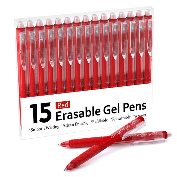 Bolígrafos de gel Lineon 15 unidades rojo borrable y retráctil