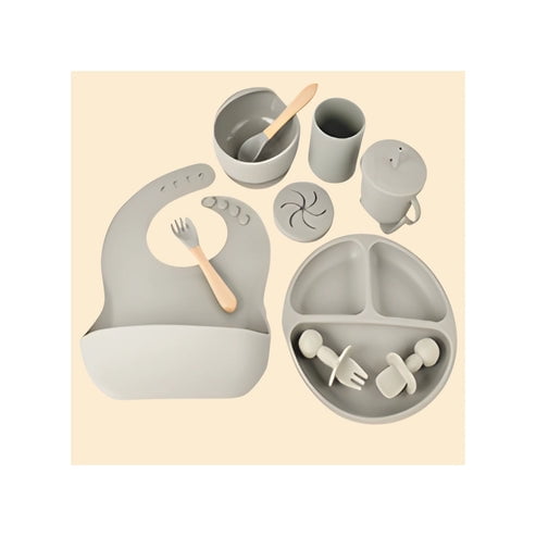 Set De Alimentación Silicona Dividida Con Ventosa Bebés Gris