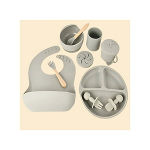 Estilodomus - Set De Alimentación Silicona Dividida Con Ventosa Bebés Gris